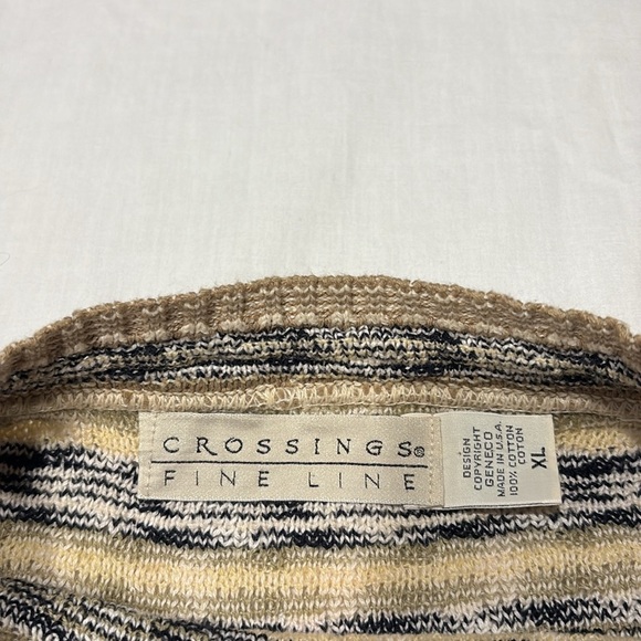 VTG 90s Y2K Crossings Fine Line Grandpa Sweater Crewneck Cotton Pullover Men XL - Picture 5 of 8